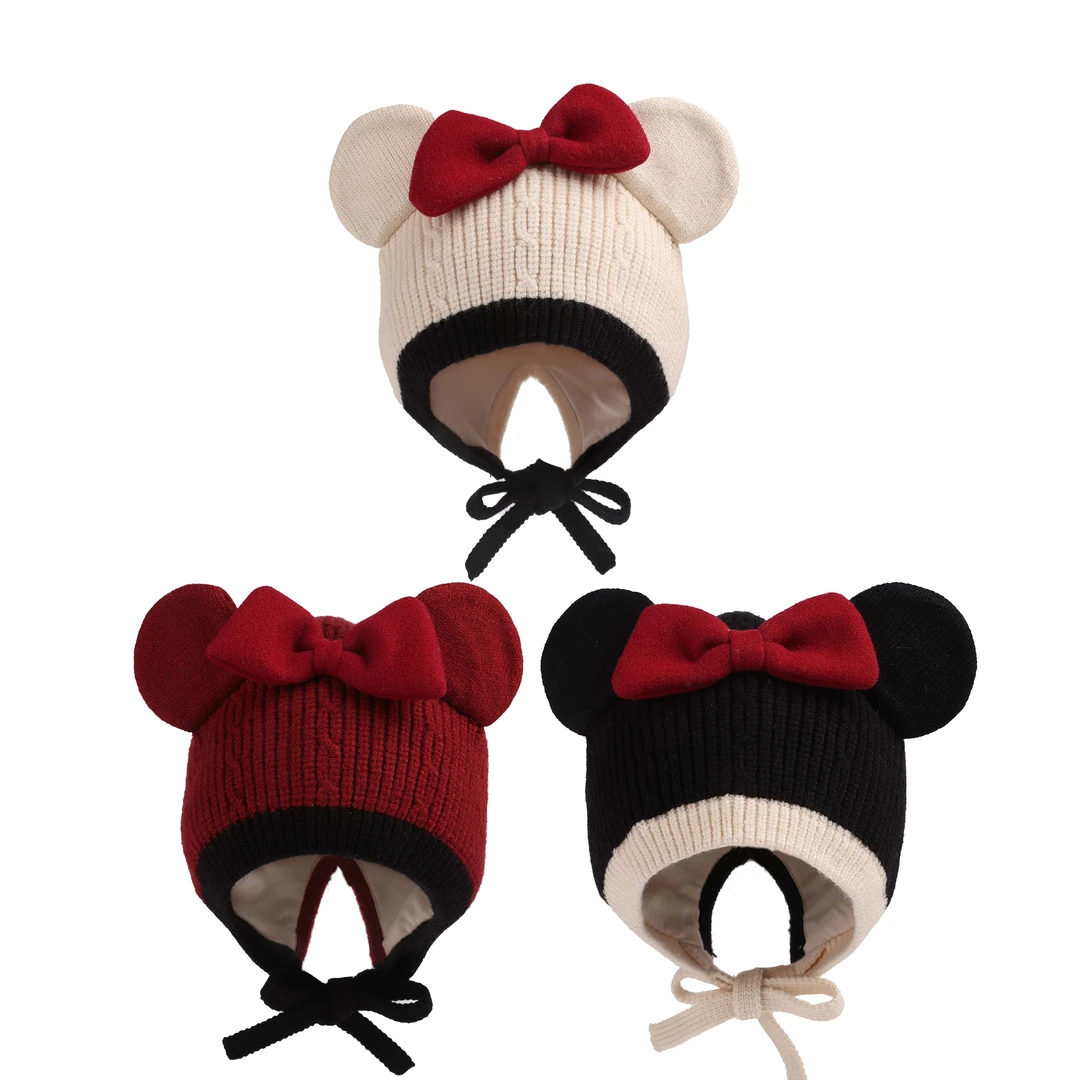 9103女童冬季毛线帽子圆顶卡通帽子加厚宝宝保暖针织儿童帽