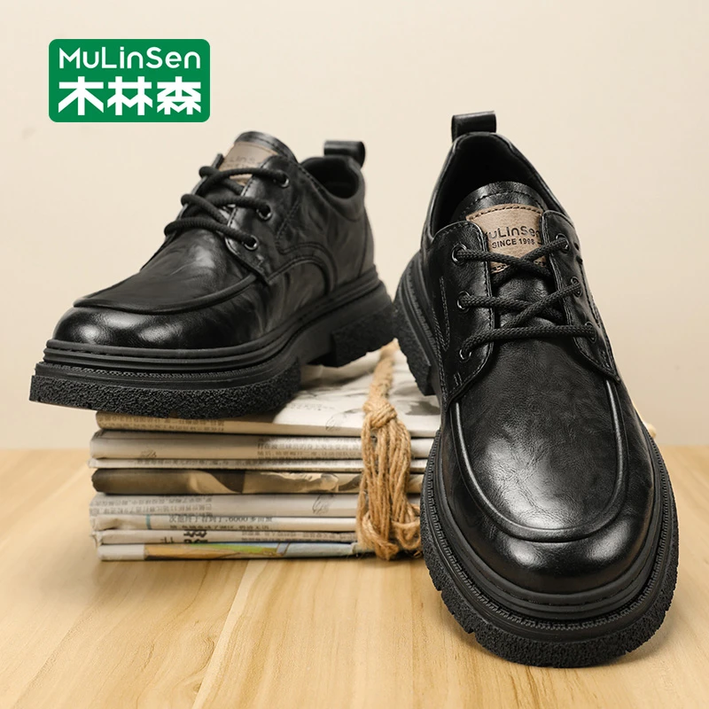 木林森休闲男鞋2025新款皮面马丁工装鞋秋季透气低帮增高运动板鞋