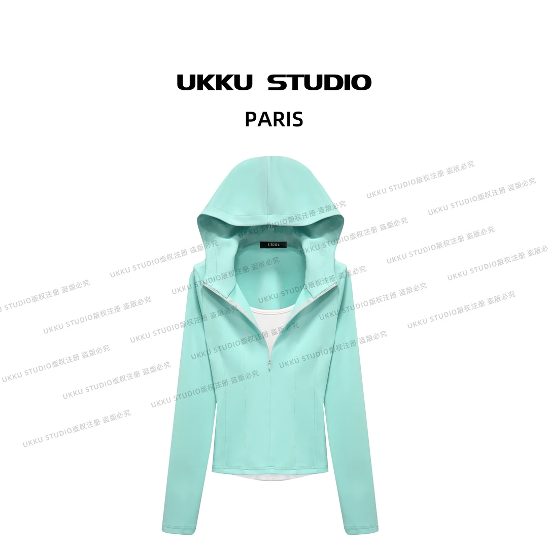 周婧【UKKUSTUDIO】网红修身显瘦拼接假两件显白重磅时尚卫衣512802