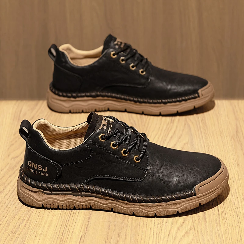 公牛世家秋季新款百搭低帮马丁靴男款工装鞋复古商务休闲皮鞋