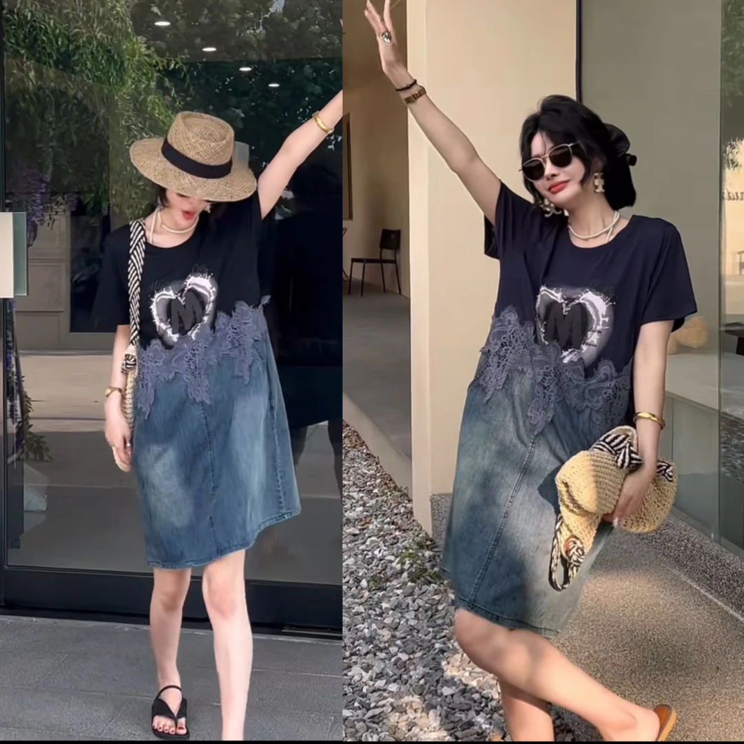 241.欧货牛仔拼接裙5029款-裙长约90