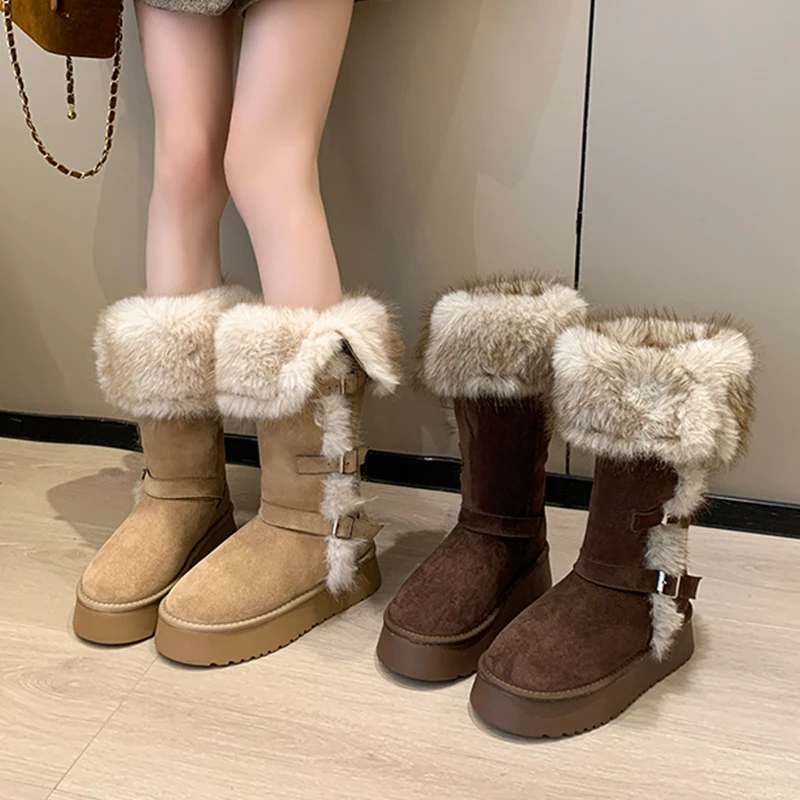 爆款厚底加绒雪地靴女2025新款冬季加厚保暖东北棉鞋高级感长筒靴