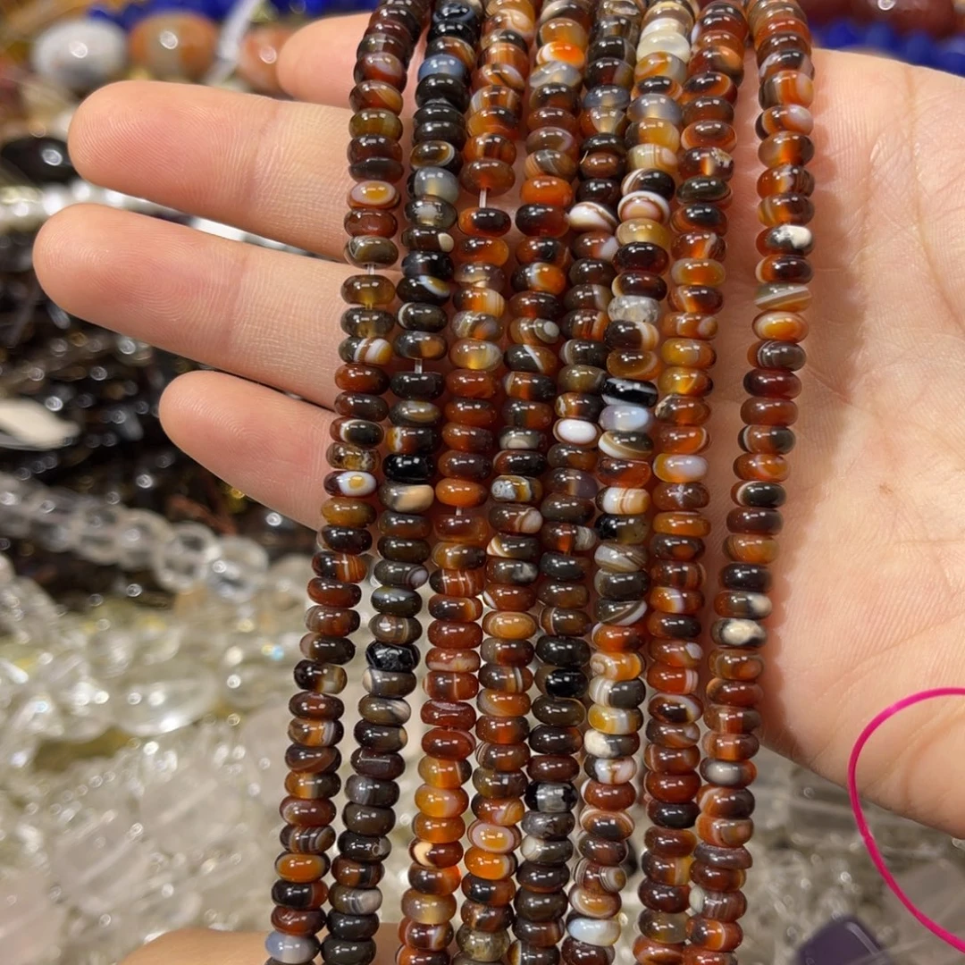玛瑙/玉髓散珠黑金蚕丝玛瑙算盘