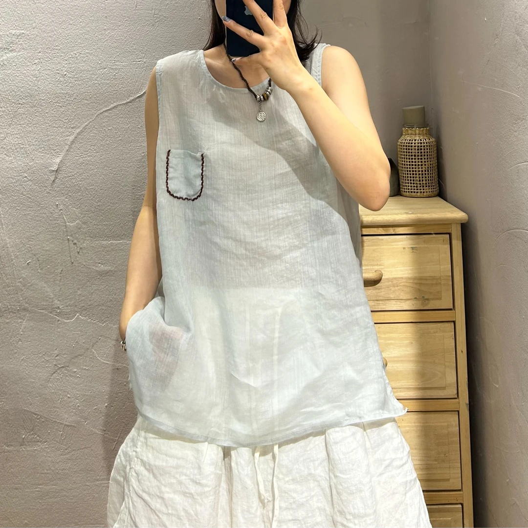 【半奏】夏季新款宽松背心吊带圆领无袖打底休闲时尚