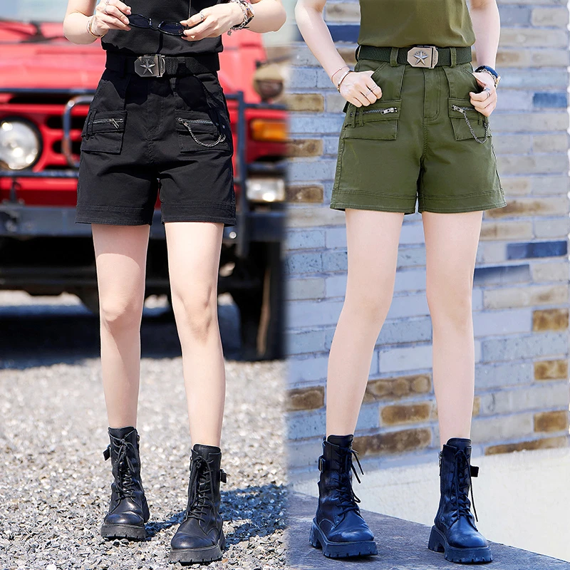 夏季运动迷彩工装短裤女宽松显瘦军绿色休闲热裤女潮ins时尚百搭