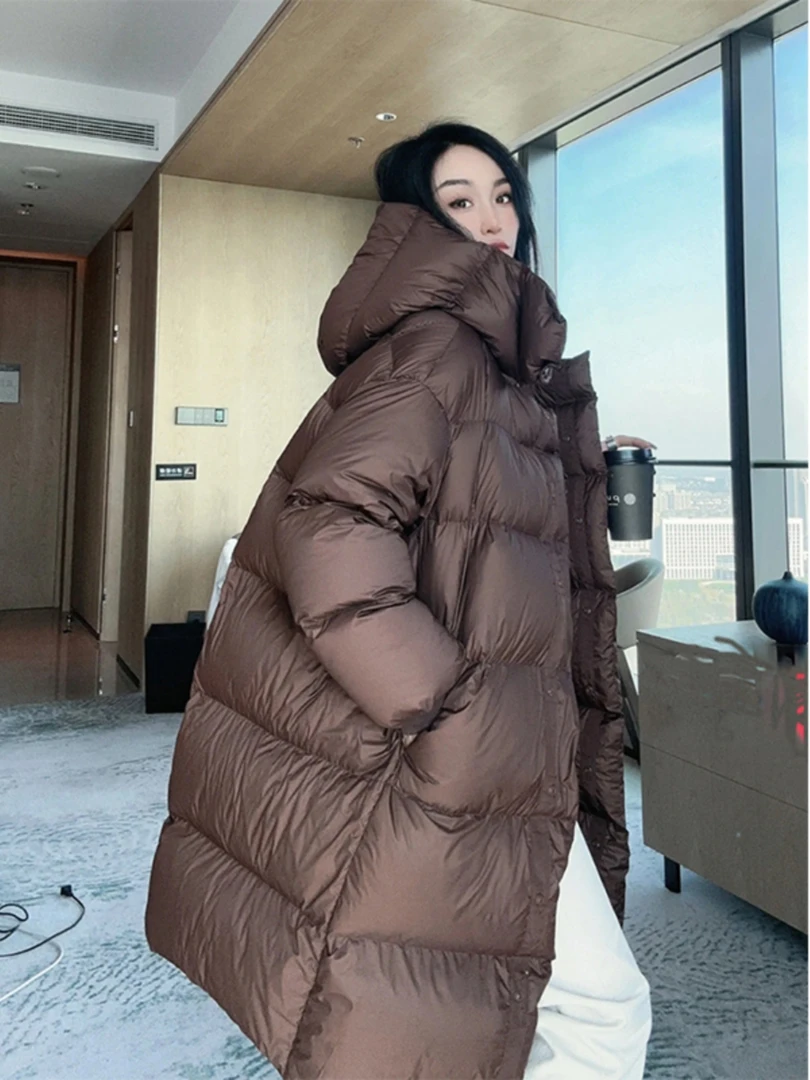 云朵软面包，零压保暖～90绒中长款零压泡芙茧型连帽羽绒服