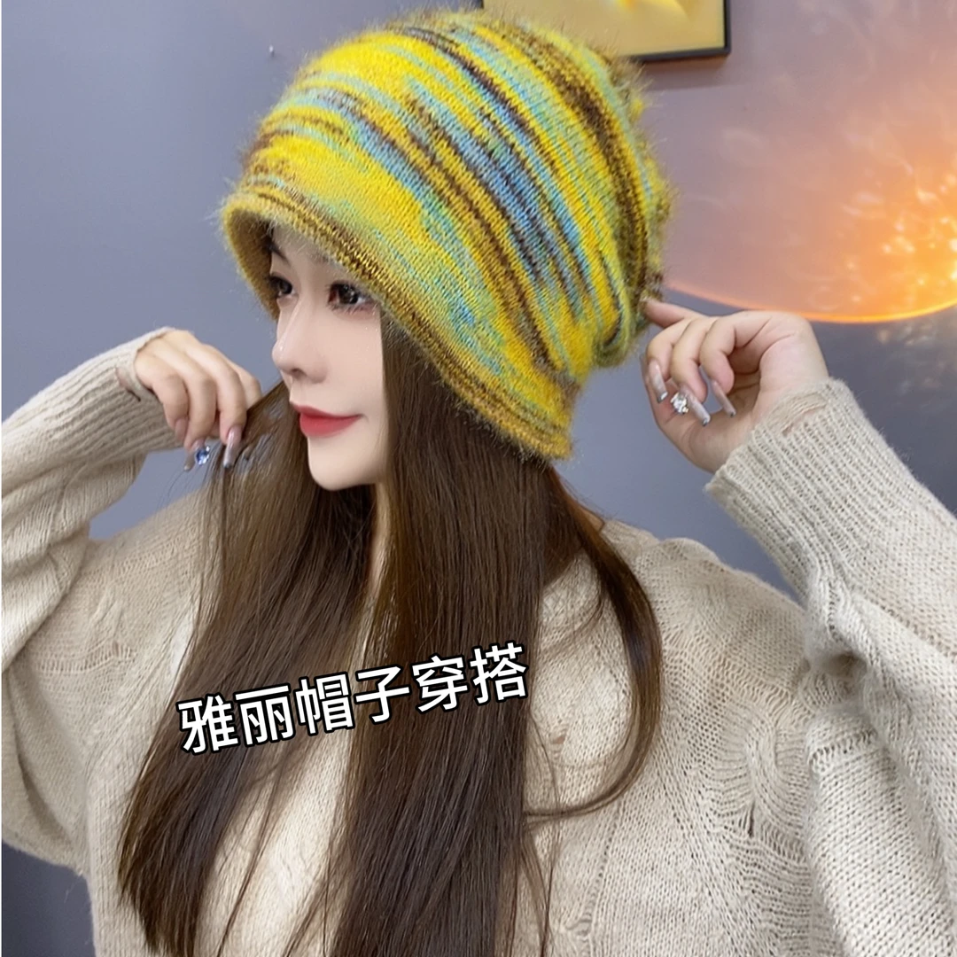 慵懒范秋冬时尚减龄显脸小针织帽百搭冬季加厚包头堆堆帽