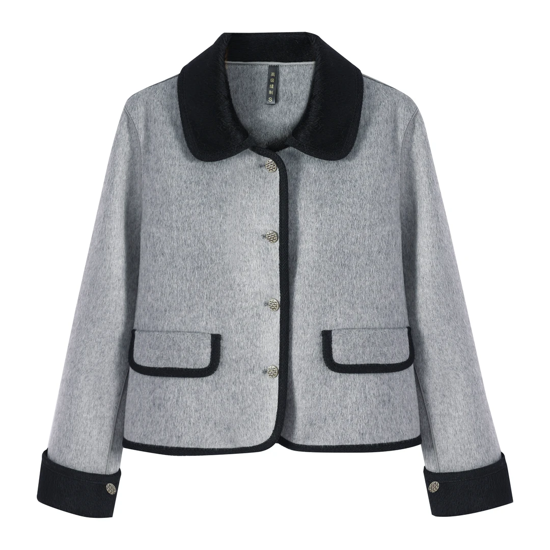 双面羊毛小香风外套女气质小个子轻奢短款休闲毛呢