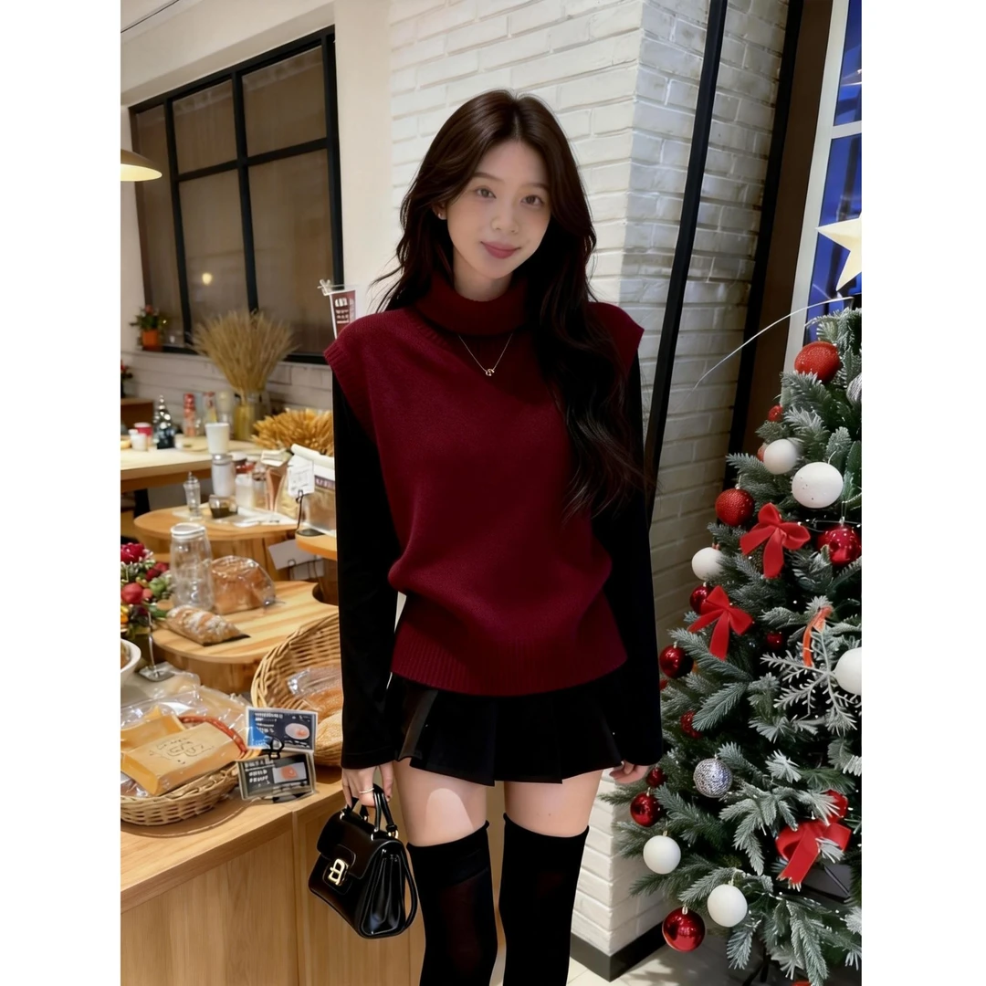 2025冬季新款洋气痞帅时尚气质女装显瘦马甲长袖打底衫两件套爆款