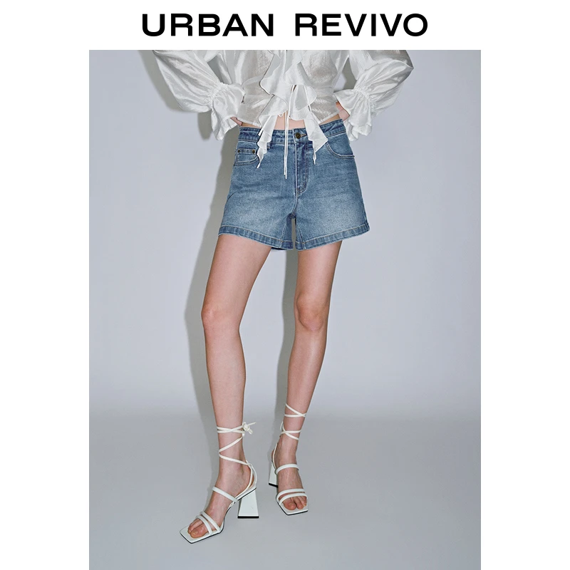 【一秒入夏】UR2025夏季新款女装复古猫须牛仔短裤UWM850102