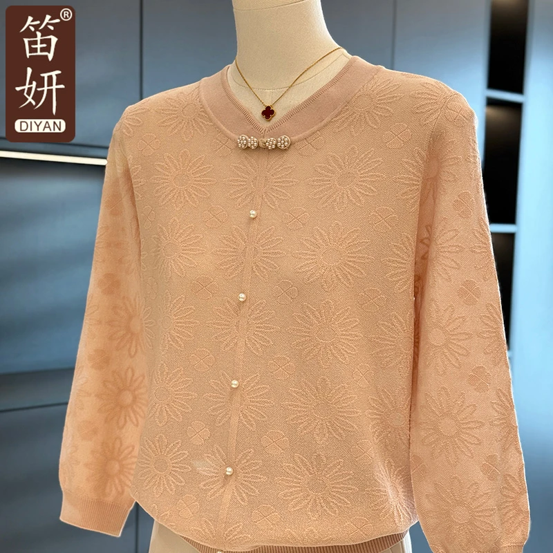 中国风妈妈装雪纺针织衫女秋装新款上衣气质打底衫百搭中老年小衫