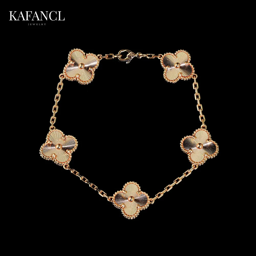 红楼 925银手链 镀K金 镭射金色草草手链 ZF-C129