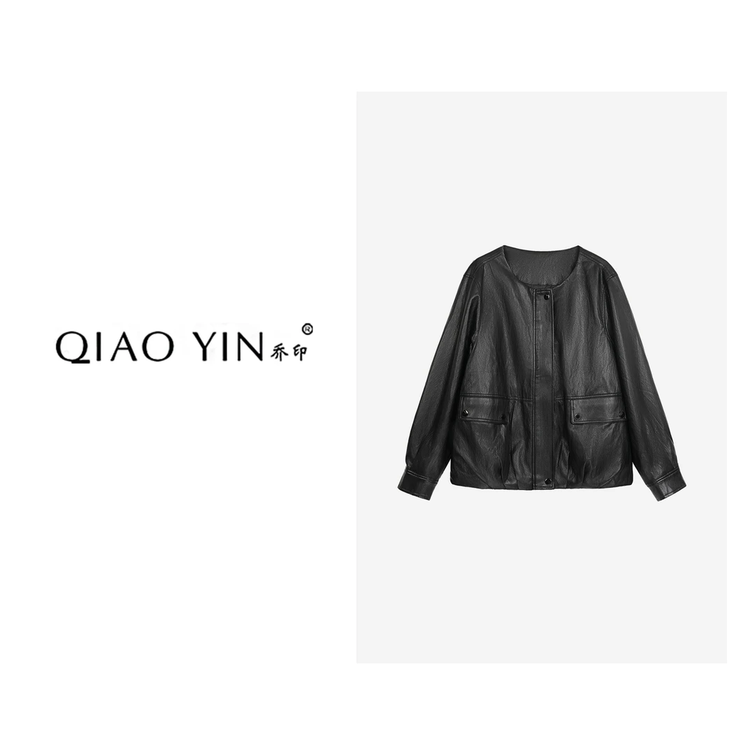 QIAO YIN"外套“时尚宽松型设计师秋季皮短款外套QY28276