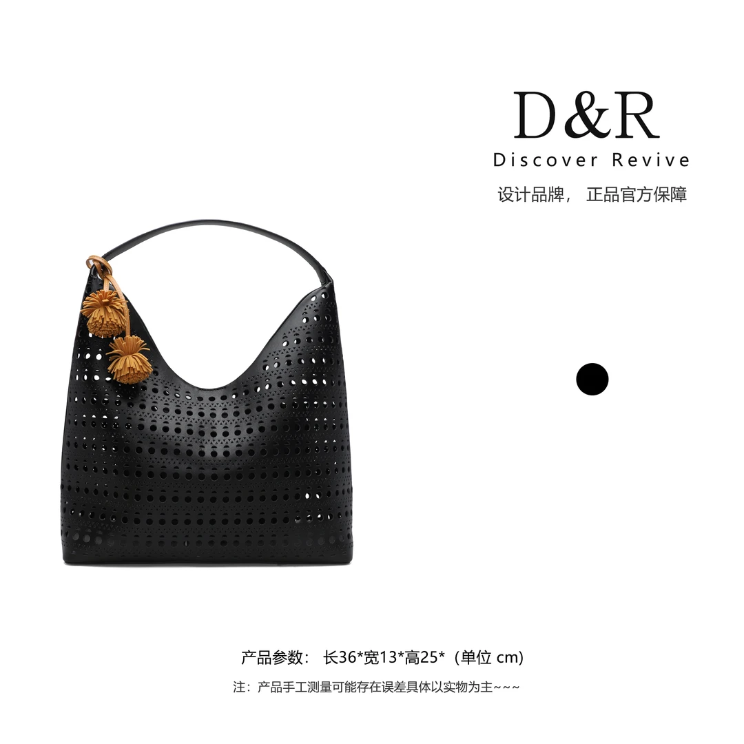 Discover Revive时尚镂空工艺新款单肩手提单肩包E743-黑