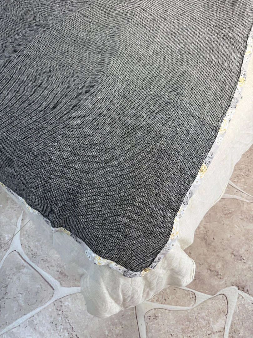 【麻先森-盖毯】亚麻天然材质边缘饰有黄玫瑰印花实用又具有装饰性