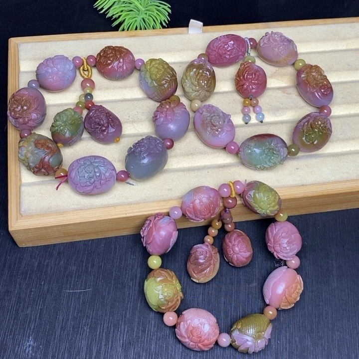 天然四川大凉山盐源玛瑙浓郁炫彩蛋蛋牡丹花手串手持花珠礼物男女