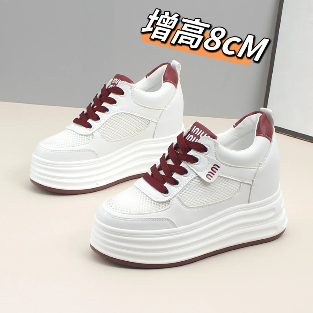 松糕厚底女网鞋2025夏季新款透气网面小白鞋百搭矮个子内增高8CM