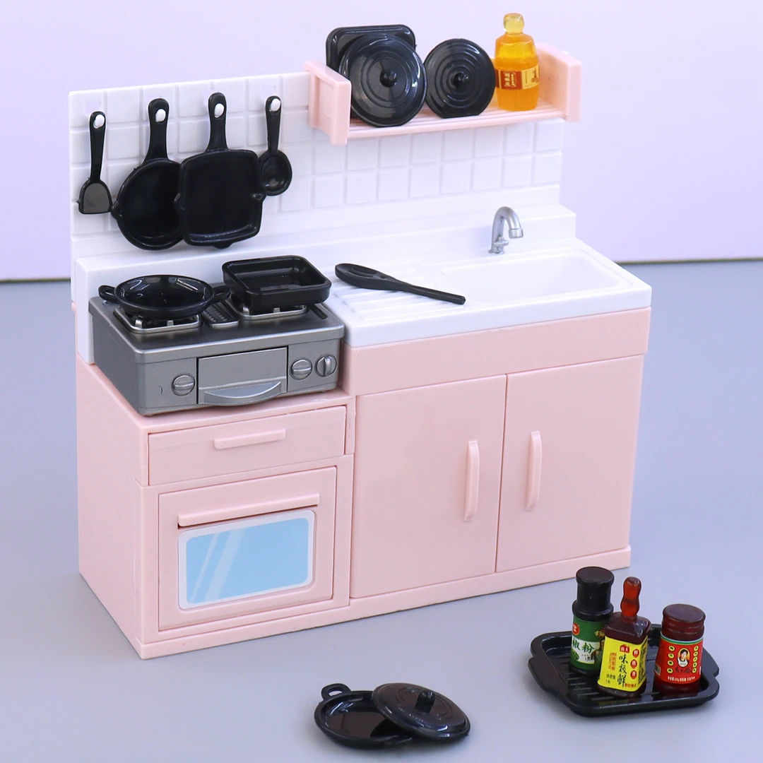 迷你灶台厨房模型场景微缩仿真厨具套装儿童娃娃屋过家家玩具摆件