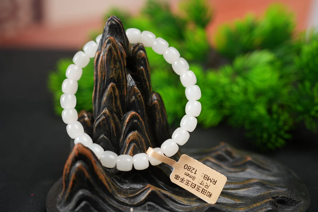 和田玉手串、白玉手串、卡8