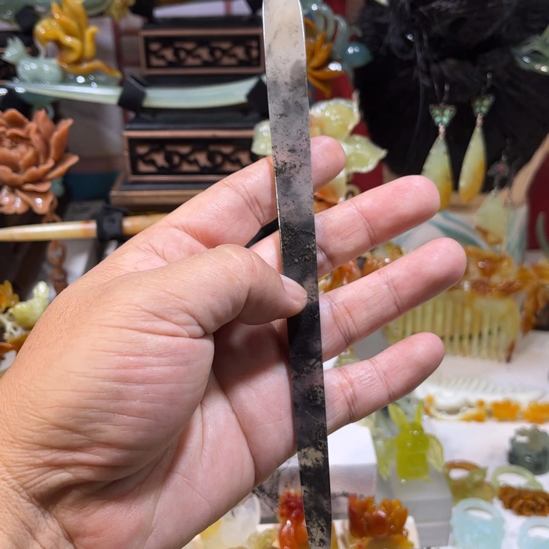 蛇纹石玉发簪合金禅*