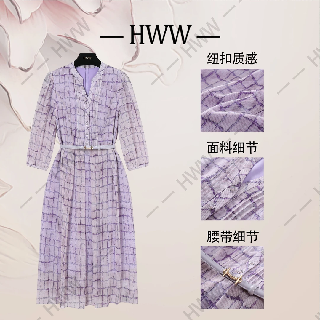【赫尔温】赫尔温设计款风信紫时尚收腰显瘦连衣裙DHZFF50658
