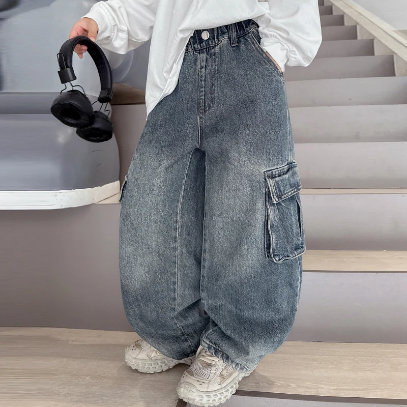 男童秋季裤子炸街儿童牛仔老爹裤2025春秋新款韩版痞帅宽松阔腿裤