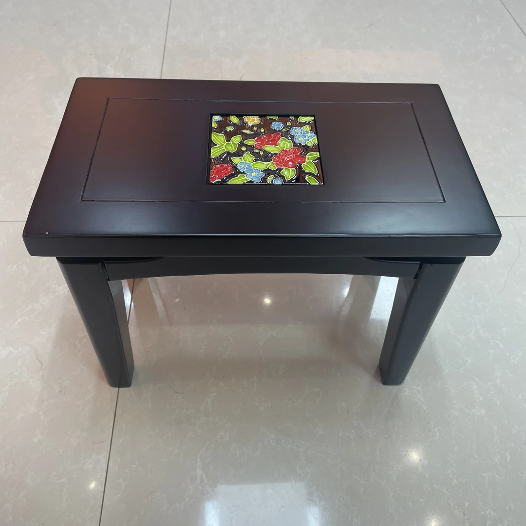 深色板凳家用新中式文创老榆木立体浮雕客厅防滑方形