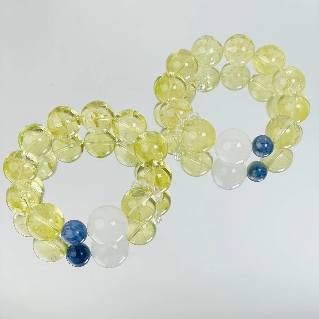 【339 洋牡丹】蓝晶石黄水晶白幽灵手串12-19mm面小仙多样性发其一Z