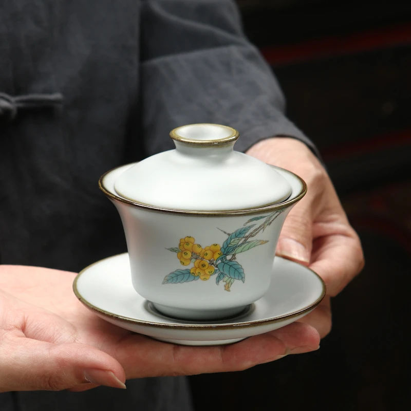 汝窑茶具陶瓷茶碗大号汝窑盖碗手工复古汝瓷功夫茶具泡茶器单个