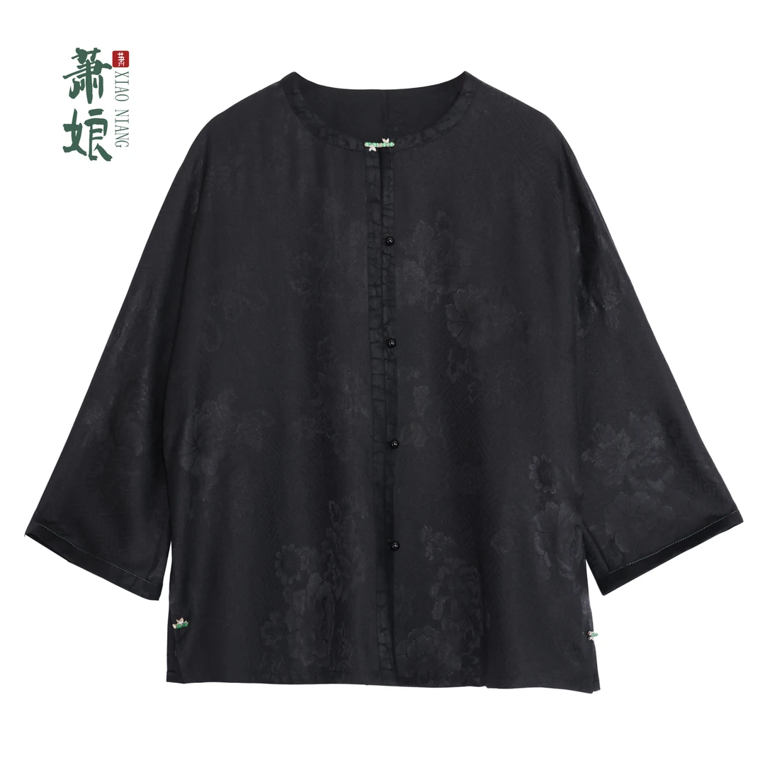 萧娘【云宸】花罗香云纱新中式短外套宽松桑蚕丝开衫国风女上衣5136