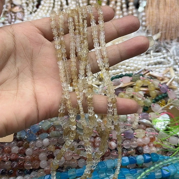 玛瑙/玉髓未镶嵌珠宝半成品2条4mm茶西瓜晶爱心