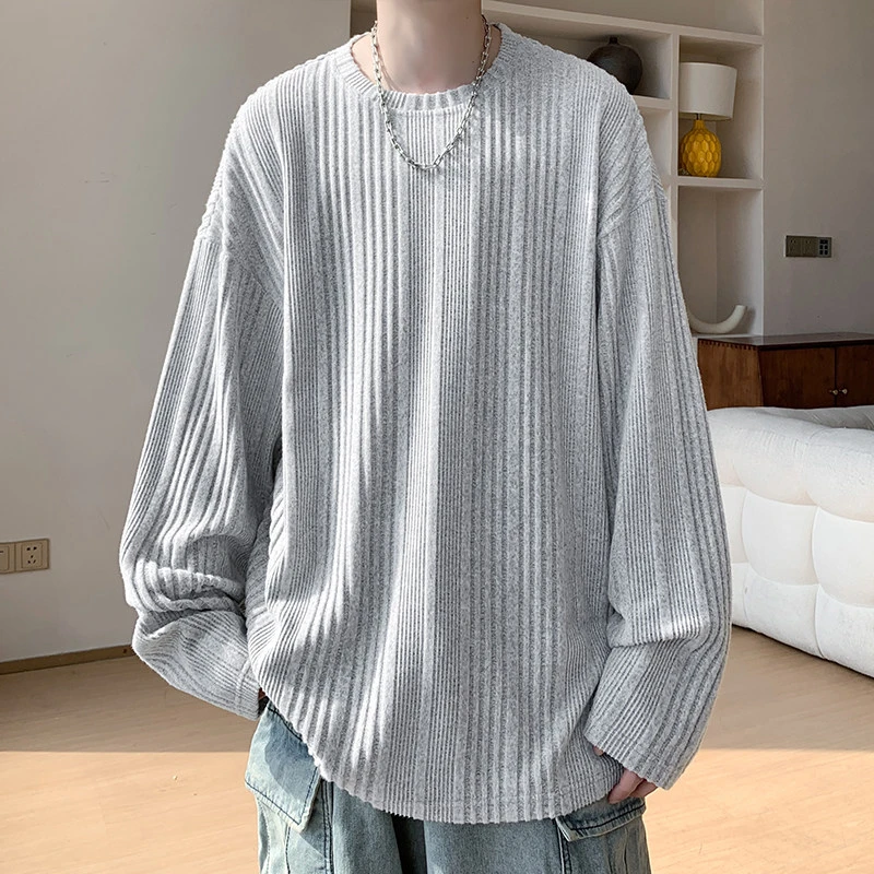 抓毛绒纹理感长袖T恤男款2025秋冬宽松百搭体恤港风潮流休闲上衣