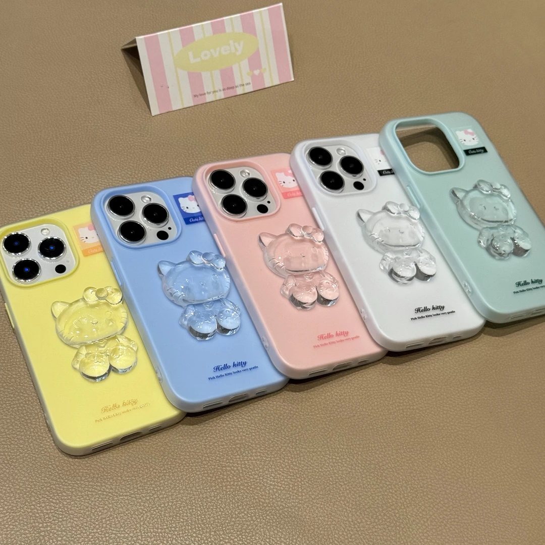 GGBond立体水晶KT猫适用iPhone16pro肤感果冻15手机壳苹果14/13套