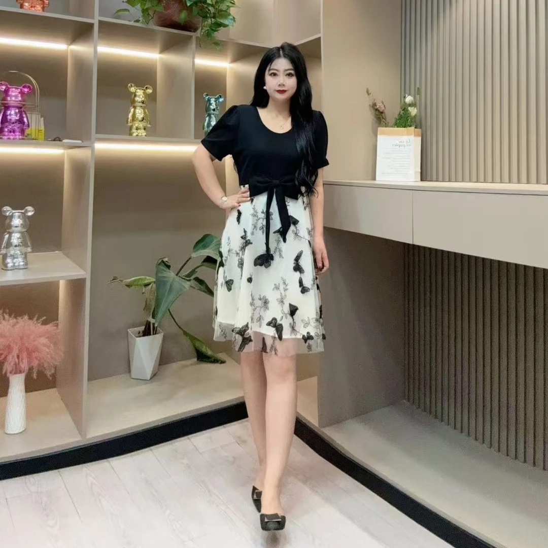 夏季连衣裙-檬 8071时尚潮流两穿设计蝴蝶拼接款胖MM大码女装新款