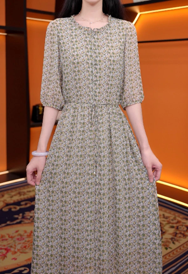 2025夏季新款时尚收腰春意盎然气质显瘦女士连衣裙#2236/3