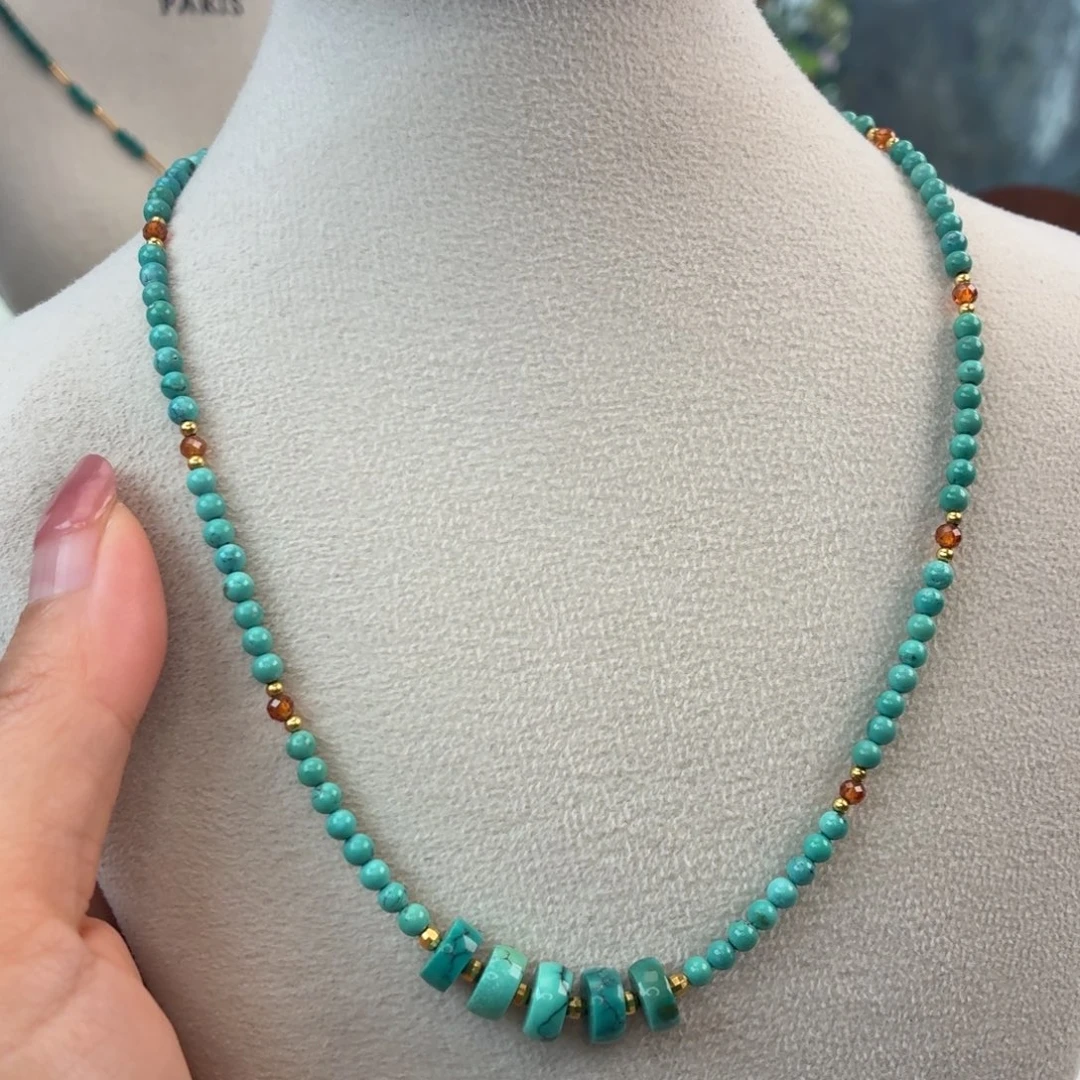 绿松石银S925镀金镶嵌颈饰