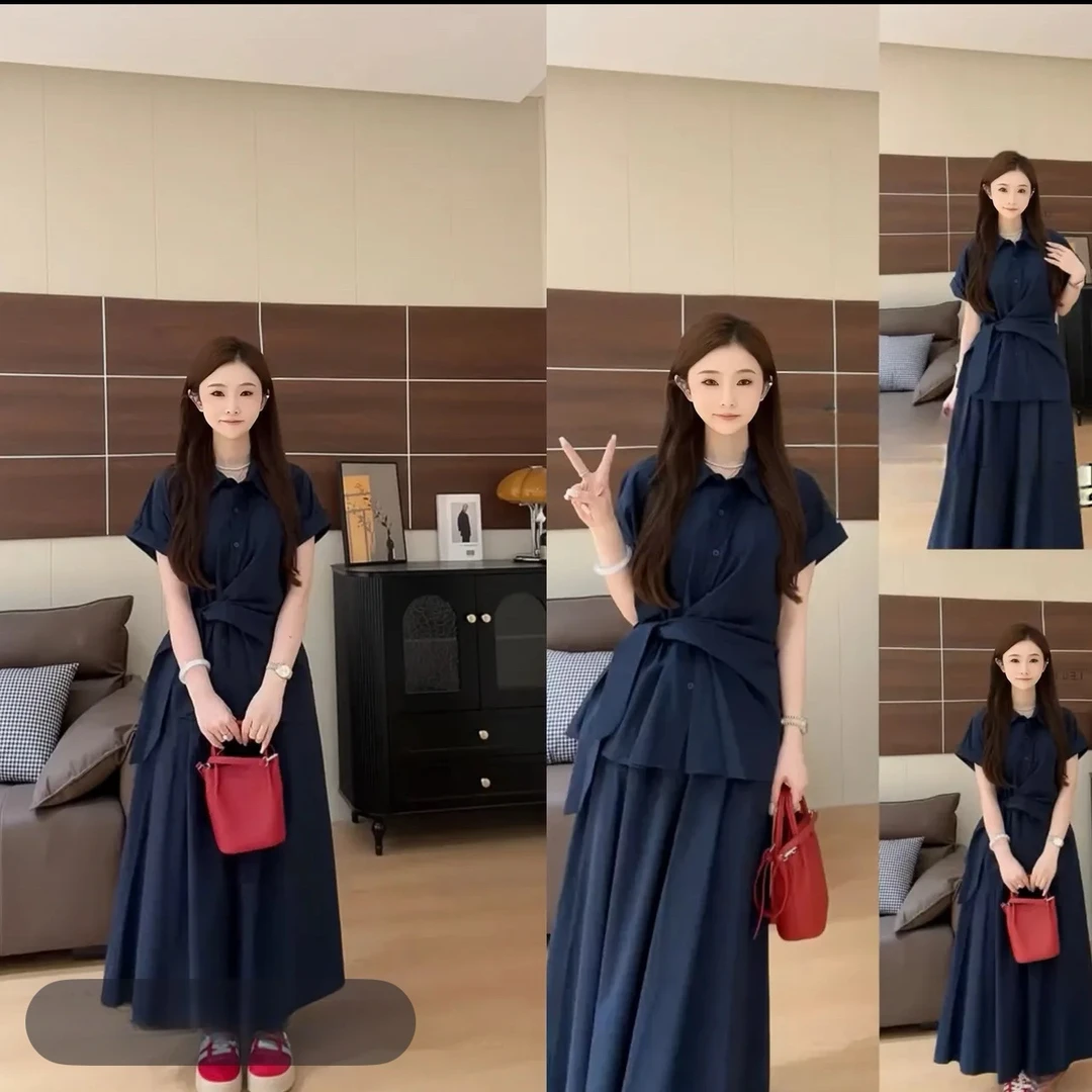 大码9926韩版时尚套装高级减龄V领收腰衬衫显瘦百搭半身裙