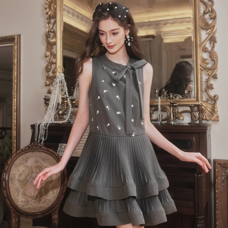 月灰花语层褶连衣裙FNDS2G021GY