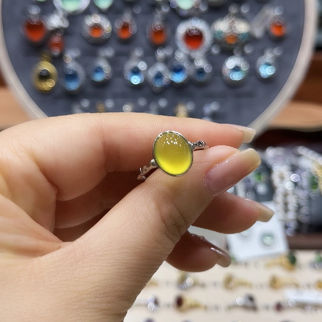 蛇纹石玉银S925镶嵌戒指