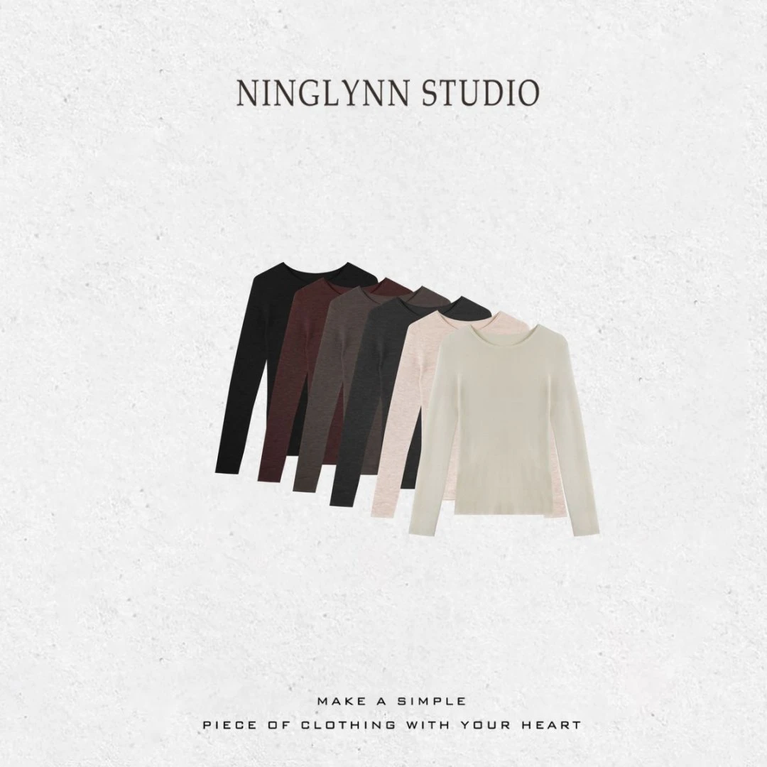 NINGLYNN  STUDIO秋冬修身内搭气质长袖圆领极简风针织衫360104
