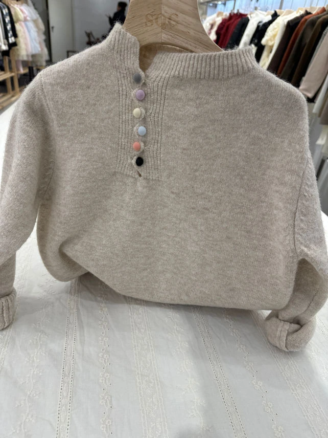 【恩姐定制】冬季童装加厚女童儿童气质百搭彩虹扣毛衣毛衫EN872-1