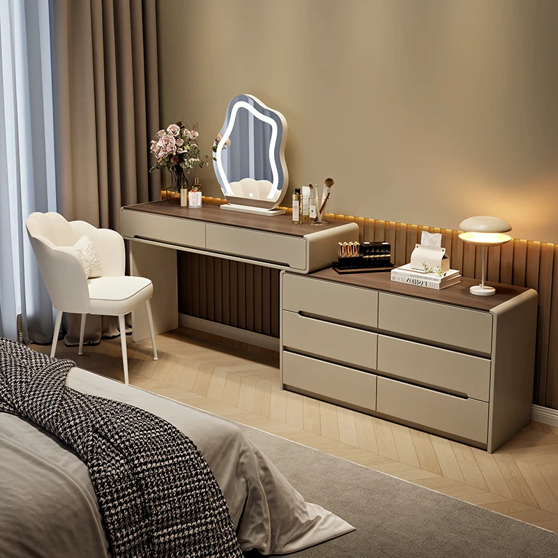 2025新款实木奶油疯梳妆台卧室现代简约化妆台转角轻奢床尾化妆桌