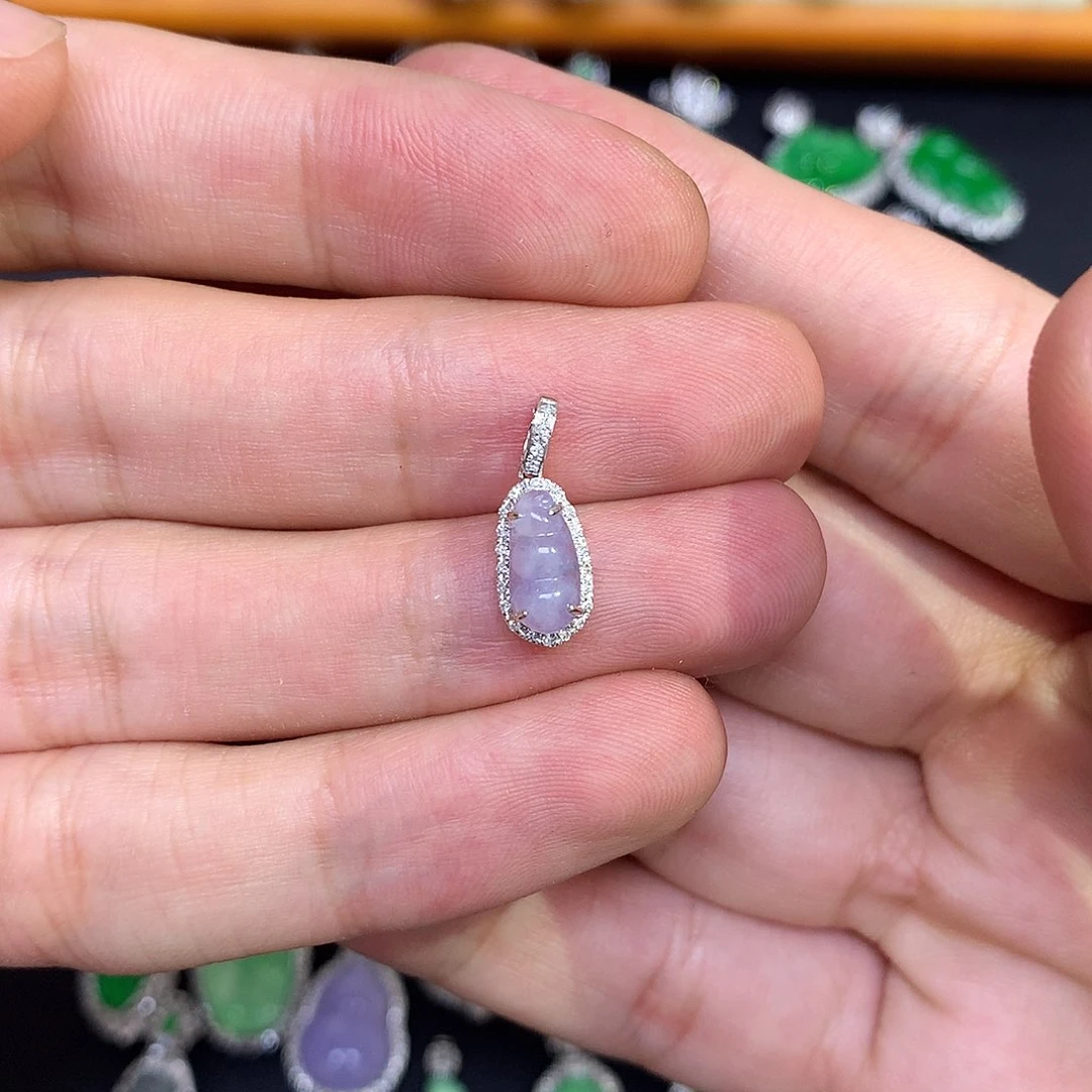 翡翠18K金镶嵌吊坠(不含链)紫豆子
