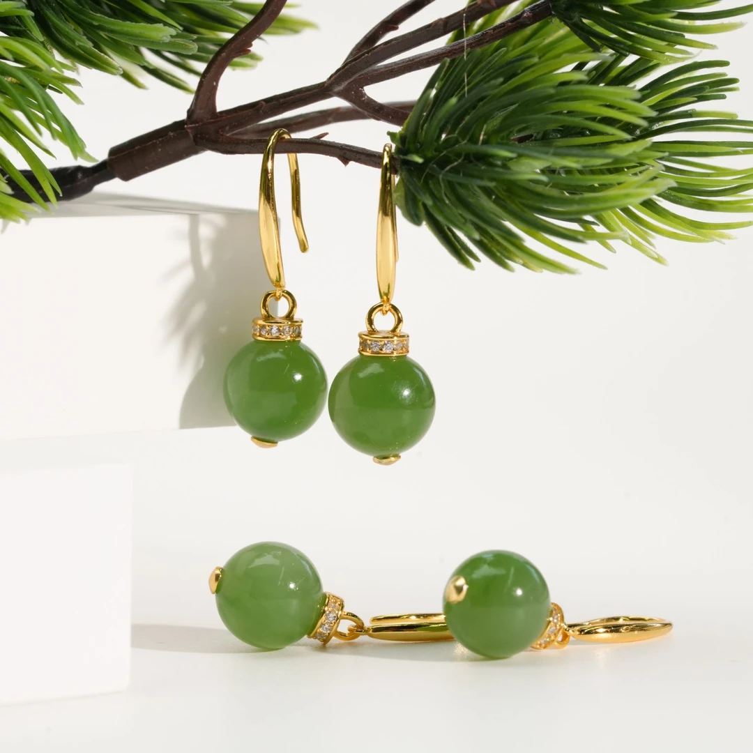 【小北好物】s925银和田玉耳钩约9mm+【多样性发一件】QH08X785