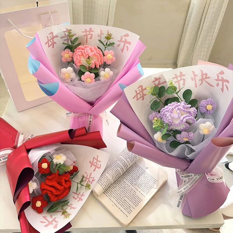 全国可发母亲节礼品康乃馨小花束送员工玫瑰手工编织仿真花成品生