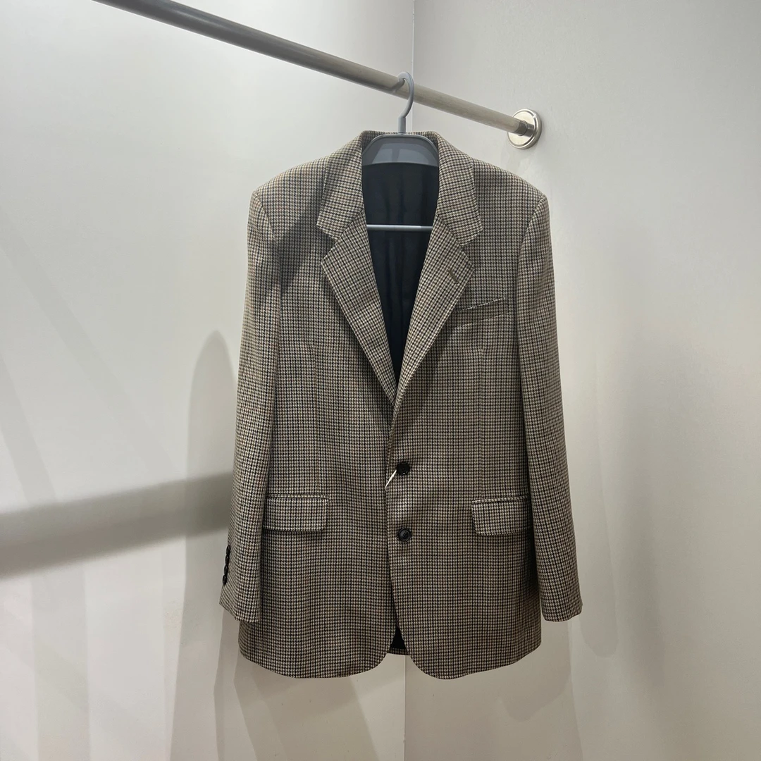 99新 Celine/思琳 tem511 亲王千鸟格单排扣西服外套 36码 羊毛