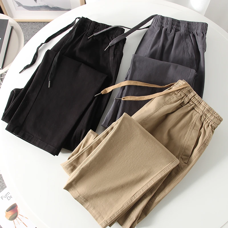 简约舒适！春季男女外贸百搭基础水洗棉质弹力微锥型休闲裤-032