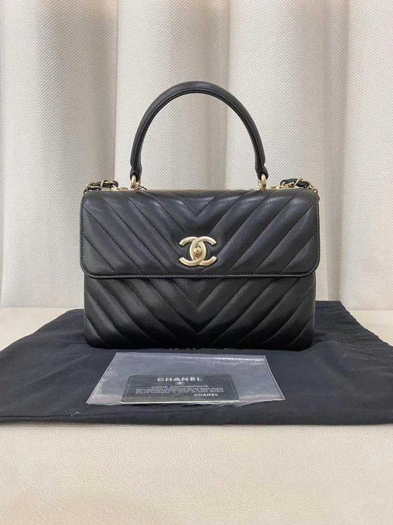 99新 Chanel/香奈儿 trendy cc小号黑金v纹/优品