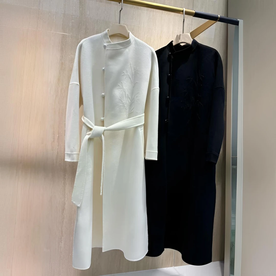 女士中国风早春款~双面呢大衣气质显瘦简约宽松优雅休闲 427-2502