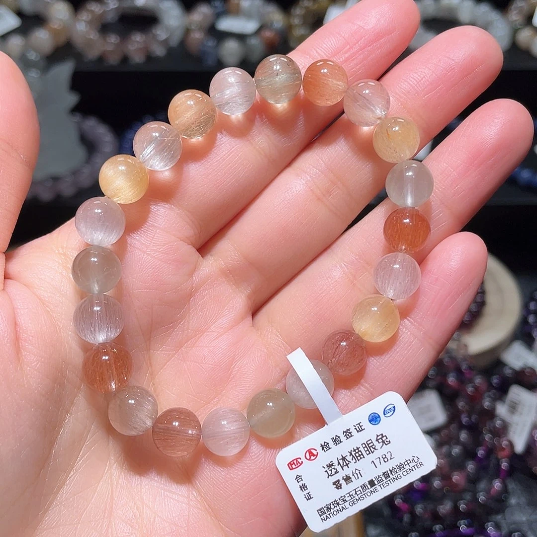 水晶手链未镶嵌兔毛手链，晶体通透